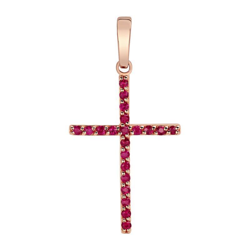 Подвеска "Крест" из красного золота 585 пробы с рубинами 01Р511125-2